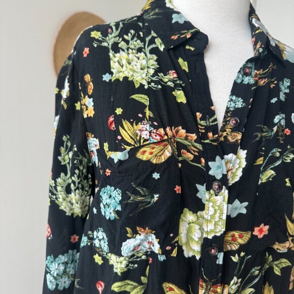 Maeve Button Up Blouse Floral Pattern Black Vent Back 4 - Picture 2 of 13